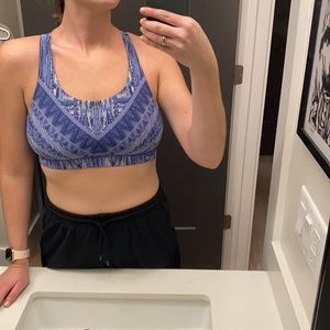 Blue patterned Lululemon sports bra